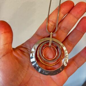 Scroll & Vine Concentric Circle Pendant Necklace Modernist Adjustable